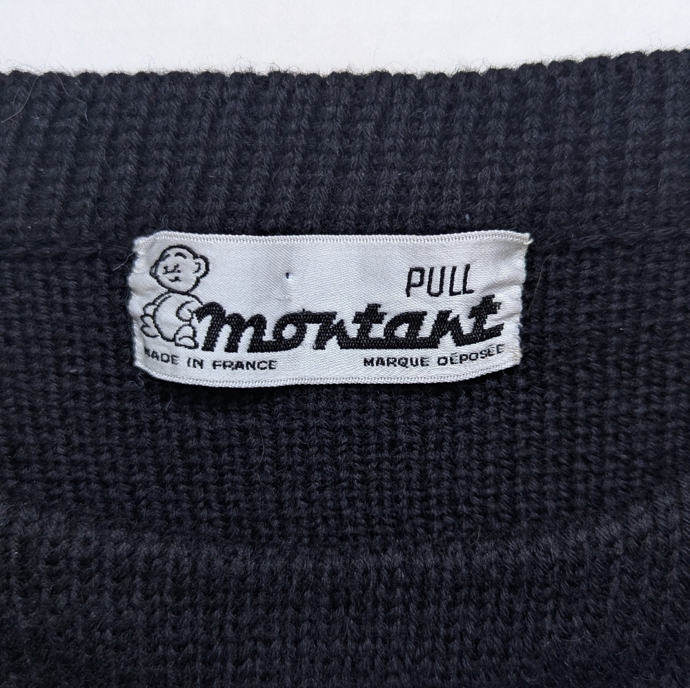 Vintage 70s Wool Ski Black and Blue Knit Sweater - Picture 3 of 12